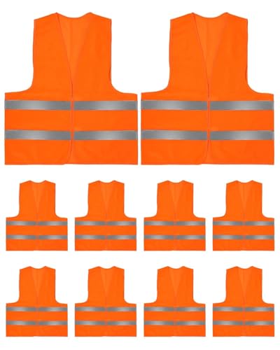 TayBong Warnwesten Auto 10er Set, Sicherheitsweste Orange mit Reflektoren für Erwachsene & Kinder, Warnweste Autozubehör, Schutzweste für Fahrrad & Motorrad