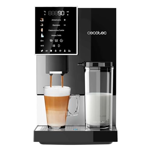 Cecotec Superautomatische Kaffeemaschine Cremmaet Compactccino Black Silver, 19 Bar, Thermoblock-System, frisch gemahlene Bohnen Plug&Play, 150 g Kaffeebohnentank Mühle, 1,1 L Wassertank, 400 ml Milch