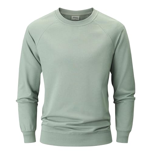 USALL Sweatshirts für Herren Baumwolle Rundhals Hoodie Pullovers Männer Kapuzenpullover Langarm Casual Sweatshirt(W700 Green XXL)