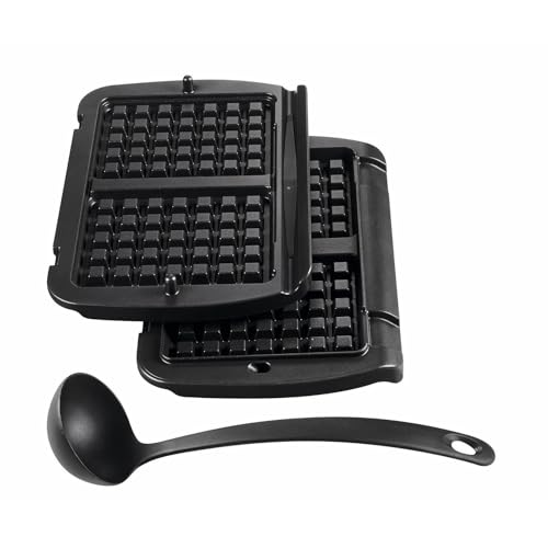Tefal OptiGrill Waffelplatten, passend für OptiGrill+ und Elite Modell, einfach zubereitetete Belgische Waffeln, inklusive Schöpfkelle, spülmaschinengeeignet, schwarz, XA7248