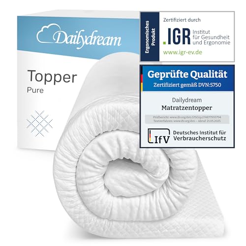 Dailydream Matratzen Topper 180x200cm | Memory Foam | 5cm hoch | Edition Pure, Model M | Zertifiziert & ergonomisch für unbequeme Matratze, Boxspringbett & Gästebett | Mattress Topper 180x200