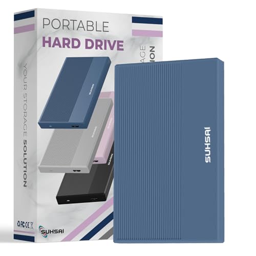 SUHSAI Externe Festplatte, 250 GB, Externe Festplatte, Backup-Laufwerk, USB 3.0, Hochgeschwindigkeits-Datenübertragungsfestplatte, kompatibel mit Mac, Laptop, Desktop-Spielekonsole - blau