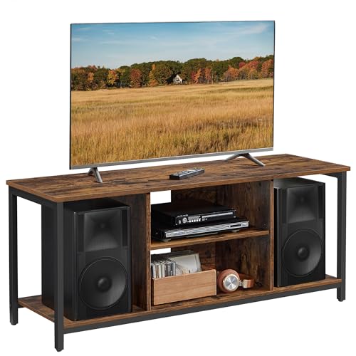 VASAGLE TV-Schrank, Fernsehtisch, TV-Regal, Lowboard mit offenen Fächern, für Wohnzimmer, Unterhaltungsraum, für Fernseher bis zu 55 Zoll, Industrie-Design, vintagebraun-schwarz LTV060B01
