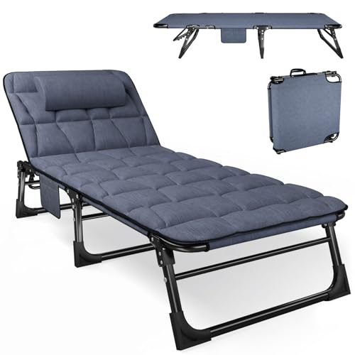 ATORPOK SHOP klappbare Sonnenliege mit 4 Positionen verstellbaren Rückenlehnen, tragbare vielseitige Campingbett-Liegestuhl-Kombination für Garten, Pool, Patio, gepolsterter Matratze & Kissen - Blau