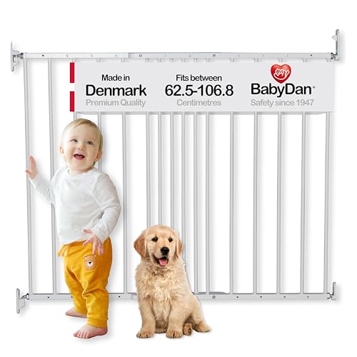 BabyDan MultiDan, 62,5-106,8 cm, Verlängerbares Treppenschutzgitter/Babygitter/Sicherheitsgitter, Metall, Weiß, Hergestellt in Dänemark - (Haustiergitter/Hundegitter)