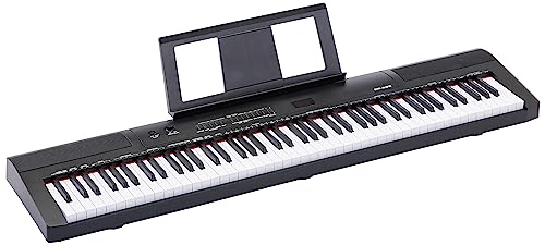 Amazon Basics Tragbares Digitalpiano mit 88 halbgewichteten Tasten, Sustain-Pedal, 2 Lautsprechern, 140 Klängen, 200 Rhythmen, 16 Demo-Songs, Metronom, Lernmodus, Schwarz
