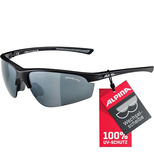 ALPINA TRI-EFFECT 2.0 - Indiv. Anpassbare, Bruchsichere Wechselscheiben Sport- & Fahrradbrille Mit 100% UV-Schutz Für Erwachsene, black matt, One Size