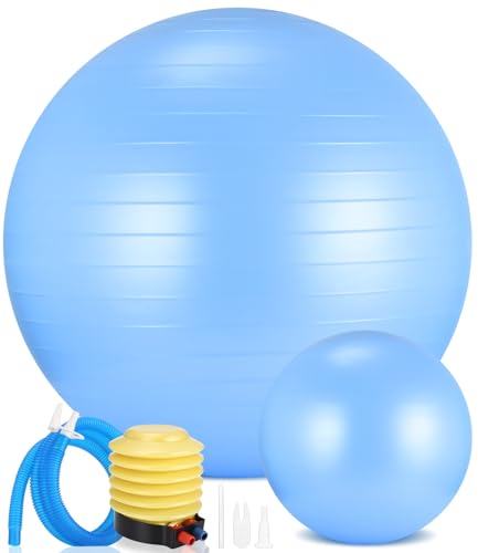 Gymnastikball und 23 cm Pilatesball Set, inkl. Luftpumpe, Sitzball Trainingsball, Ball für Fitness, Yoga, Gymnastik, Core Training, für starken Rücken als Büro-Stuhl, Yogaball für Zuhause - Blau
