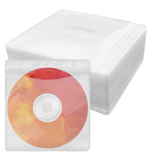 APOMOONS 100 Stück CD/DVD Hüllen Doppelseitige CD Hüllen Plastik Transparent Kunststoff CD/DVD Hülle für CD Aufbewahrung Schutzhüllen Cd Rohlinge für Aufbewahrung Single und Doppel (Weiß)
