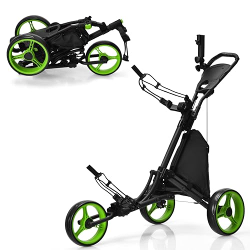 FANTASK Unisex – Erwachsene Golf Trolley, Grün, 121 x 70 x 99,5-116 cm