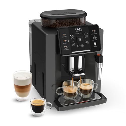 Krups Sensation Kaffeevollautomat, Milchschaumdüse, 5 Getränke, Filterkaffee-Funktion, 2-Tassen-Funktion, Kaffeemaschine, Schwarz, Made in France, EA910810