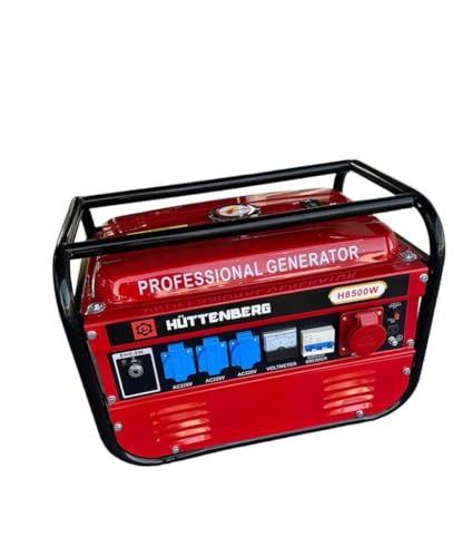 Hüttenberg Professional Generator H8500W, 6,5 PS Benzinmotor, 220V Stromerzeuger mit Voltmeter und Schutzschalter, Notstromerzeuger Generator Stromgenerator Aggregat, Rot