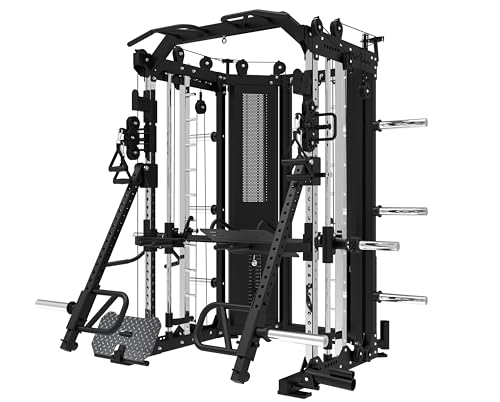 Bad Company Kraftstation Ultimate I Multifunktionales Studio-Homegym mit 180 kg Steckgewichten, Klimmzugstange und umfangreichen Zubehör wie Jammer Arms, Beinpresse usw. (Kunststoff-Umlenkrollen)