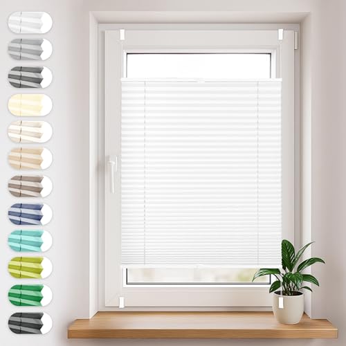 Sonello Plissee Klemmfix ohne Bohren 45cm x 100cm Weiß Faltrollo Plisseerollo Jalousie für Tür & Fenster Blickdicht Sichtschutz Sonnenschutz Fertifplissee Rollo