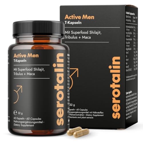 serotalin ACTIVE MEN Maca T-Kapseln für aktive Männer | Bockshornklee mit Shilajit, L-Citrullin, schwarzem Maca & Tribulus | Vegan & Made in Germany | 60 Kapseln