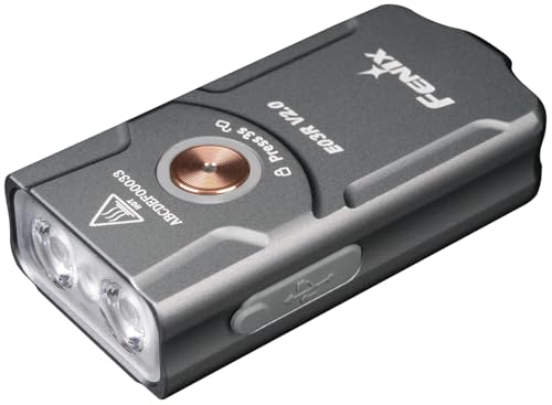 Fenix E03R V2.0 Vollmetall hohe Helligkeit Schlüsselanhänger Taschenlampe, EDC kleine Taschenlampe, rotes Licht, weißes Licht, intelligente Temperaturregelung, IP66-Schutz, mit USB-C-Ladung, grau