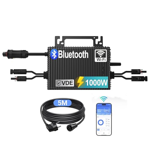 SUKFLOW Mikro Wechselrichter 1000w, Solar PV Wechselrichter mit WLAN, IP67 wasserdicht, mit 5m AC Kabel für Balkonkraftwerk, integrierter MPPT， App Steuerung Plug Play