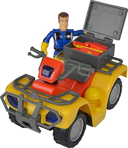 Simba Toys – Feuerwehrmann Sam Mercury‑Quad mit Sam Figur und Zubehör – Spielzeug‑Quad mit Box, Feuerlöscher, Verbandskasten und Axt – für Kinder ab 3 Jahren – offizielles Feuerwehrmann Sam Produkt