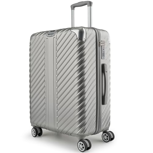 LETTOO 80L (64x44x28) Reisekoffer mit Rollen - Extrem Stabiler Trolley Koffer mit Laptoptaschen-Befestigung und Eckschutz Eckenschutz (Silber, Mittelgroße 24 Zoll)