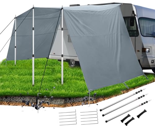 Vorzelt Wohnwagen, Sonnensegel 4 X 2.4m, Mit Kederschiene 4m (4-7mm), DREI Seiten Tarp, Tarp Mit Stangen, Sonnensegel Camping, Sturmband FÜR Vorzelt, Camping Zubehör, Auto