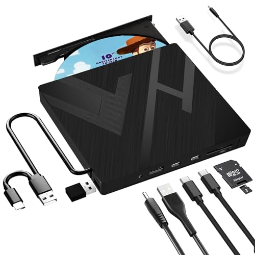 JBonest Externes CD DVD Laufwerk USB 3.0 Typ-C, Extern mit SD/TF-Kartenleser Portable RW Brenner,Schnelle Datenübertragung für Laptop,Desktop,MacBook, Win11/10/8/7/XP, Linux,Mac OS,Vista