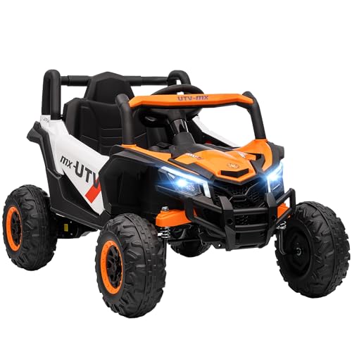 AIYAPLAY Kinder Elektroauto 12V Kinderauto UTV mit 2,4 GHz Fernbedienung, 2 Motor, Kinderfahrzeug mit Softstart, Federungssystem, LED-Leuchten, Musik, USB-Anschluss, Hupe für 3-5 Jahre, Orange