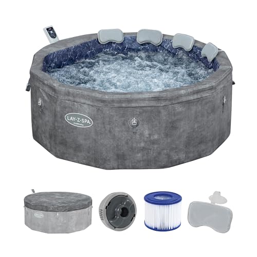 Bestway® Lay-Z-SPA® Energiespar-Whirlpool mit Schaumstoffpaneelen Carrara AirJet™ mit App-Steuerung + integrierter UltraFit™ -Pumpeneinheit, für 6 Personen Ø 170 x 65 cm, Dunkle Alabaster-Optik