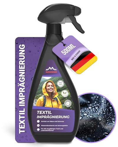 Alpenwert® Textil Imprägnierung 500ml [LANGZEIT-ABPERL-Schutz] Made in Germany für Textilien Outdoor, Schuhe, Skibekleidung, Zelte UVM. Outdoor (500ml)