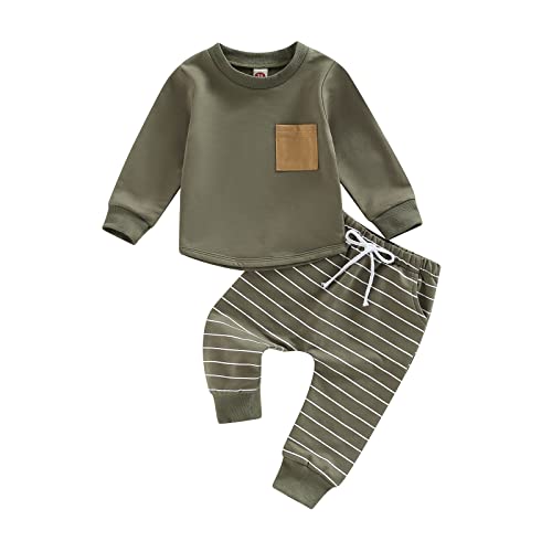Geagodelia Neugeborene Baby Kleidung Set Junge Winter Sweatshirt Langarmshirt und Hose Bekleidungssets für Kleinkinder Jungen Babykleidung Set Outfits (Olivgrün, 0-6 Months)