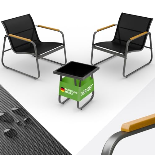Blumtal Gartenmöbel Set 3er - Balkonmöbel Set für 2 Personen - 2 x Sessel + 1 x Tisch - Stahl Garten Möbel - Balkon Lounge Gartenmöbel - Gartenlounge - wetterbeständige Terrassenmöbel Anthrazit