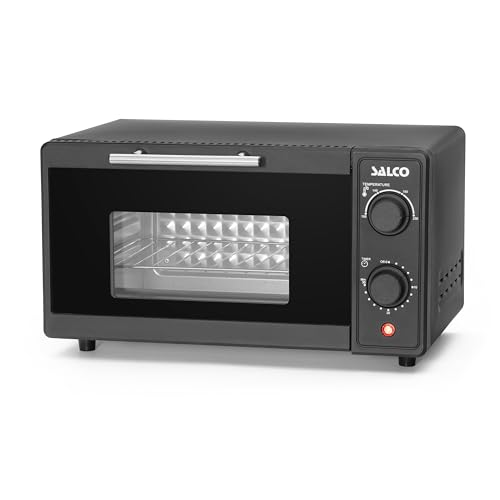 Salco Mini-Backofen | 9 Liter Kapazität | 700W | Mit Timer & Abschaltautomatik | 100-230°C | Grillen, Toasten & Überbacken | Inkl. Alu-Backblech & Rost | Schwarz-Matt