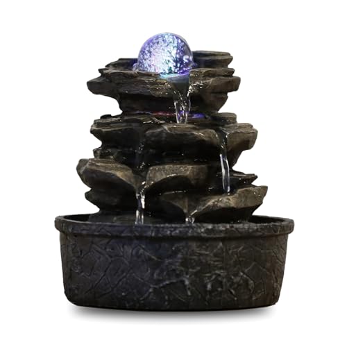 Zen'Light - Zimmerbrunnen Little Rock - Naturwasserfall mit Steineffekt und farbigem LED-Licht - Zen Tischdekoration Ideal für Meditation und Entspannung - Feng-Shui-Objekt Glück - H 23cm