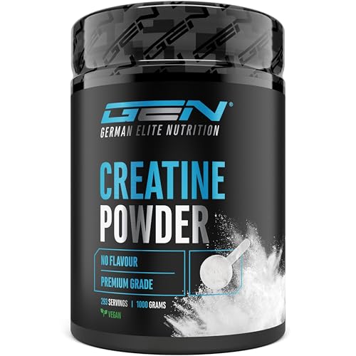 Creatin Pulver - 1kg / 1000 g - Creatine Monohydrat Pulver - Optimale Löslichkeit & mikrofein - Vegan - 293 Anwendungen - German Elite Nutrition