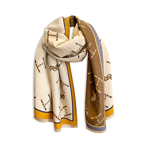LumiSyne Winter Schal Kaschmir Stolen Für Damen Alphabet Und Retro Pferd Muster Warmer Pashmina Schals Mit Quasten Weiche Lange Schultertuch Stola