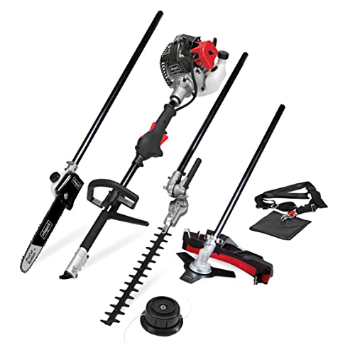 Scheppach Benzin Motorsense MFH5200-4P Multigartengerät | 1,8PS, 4in1 Multitool Garten - Rasentrimmer, Heckenschere, Hochentaster, Kettensäge, 250mm Schwert/Kette, schwenkbar | Schnellwechsler & Gurt