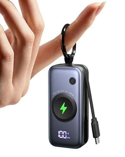 INIU Power Bank, 5000mAh 20W PD mini Powerbank mit Integriertes USB-C Kabel, Zubehör für Apple Watch, Powerbank Reise Zubehör für Apple Watch Ultra 11 10 9 8 7 6 SE, iPhone 17 16 15, Samsung S25 S24