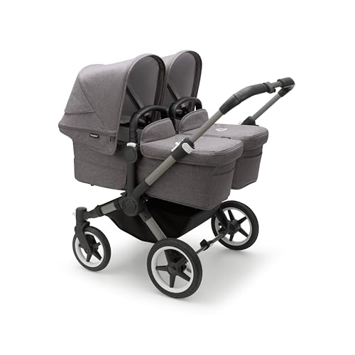 Bugaboo Donkey 5 Twin Zwillings-Kinderwagen, verbessertes Side by Side Design, wendbarer Sitz, Ein-Hand-Lenkung und extra viel Stauraum, Grey Melange