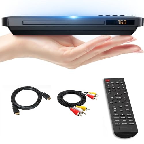 Maite Slim DVD Player, Ultra-Thin DVD Player für TV, Region Free DVD CD Player HDMI RCA Anschluss, HD 1080P Upscaling, USB Eingang, Fehlerkorrektur, inklusive HDMI RCA Kabel & Fernbedienung