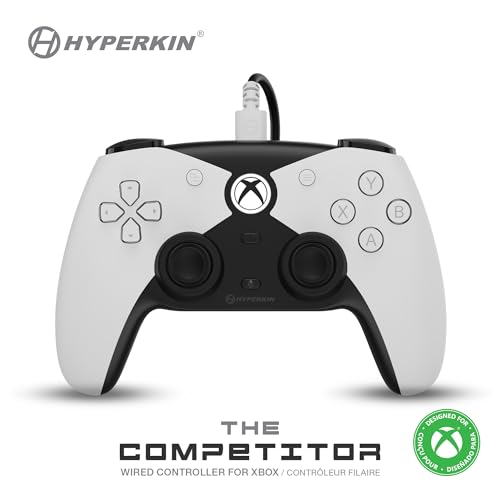 Hyperkin Competitor Wired Controller für Xbox Series X|S, Xbox One, PC – Offiziell lizenziert für Xbox|Hall-Effekt-Joysticks|Impuls-Trigger|symmetr. Layout|präzises Steuerkreuz|Rückseitentasten|weiß