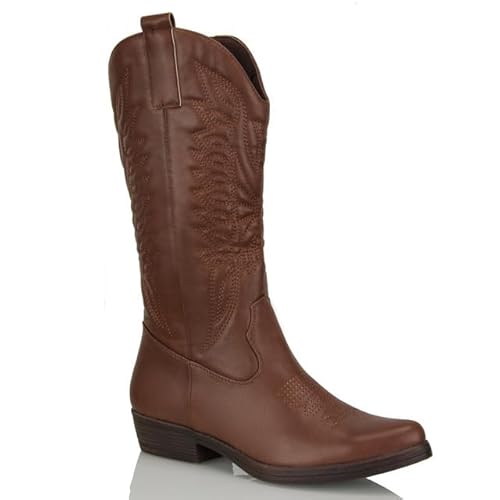 Procity Damen Cowboy Stiefel Westernstiefel für Damen mit dem Blockabsatz Brown 39