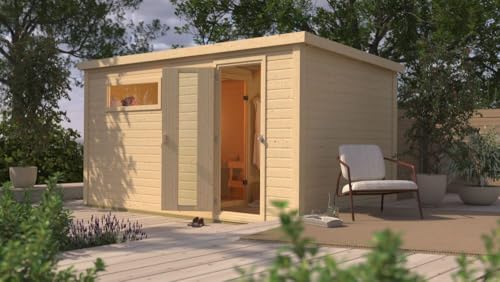 Chillroi® Karibu Saunahaus MELO 38 mm naturbelassen Außensauna Gartensauna versch. Ausführungen inkl. Saunaofen und 18kg Saunasteinen (Melo 6)