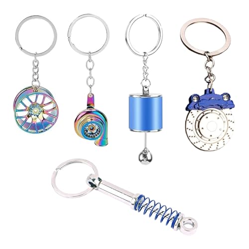 LightBeacon 5-teiliger Autoteile Schlüsselanhänger, Turbolader, Schalthebel, Metall, Mehrfarbig, Unisex, Auto-Styling, Geschenk