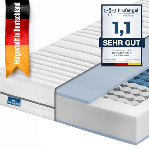 Matratzenheld Relax Matratze | Made in Germany | Orthopädische 7-Zonen Taschenfederkernmatratze | produziert in Deutschland | Härtegrad 2 (H2) 0-80 kg | Höhe 18cm | 90 x 200 cm