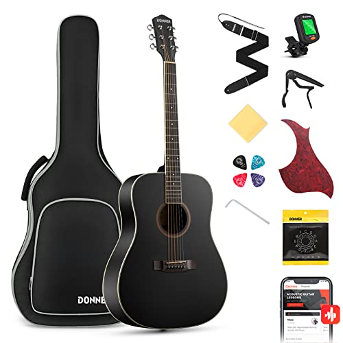 Donner Akustikgitarre Set in voller Größe Akustik Gitarre 4/4 Dreadnought Anfänger Erwachsene 41 Zoll mit Gigbag Capo Plektren Gurt Saiten (Schwarz)