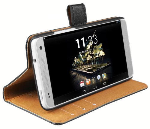 mumbi Echt Leder Bookstyle Case kompatibel mit HTC One mini Hülle Leder Tasche Case Wallet, schwarz