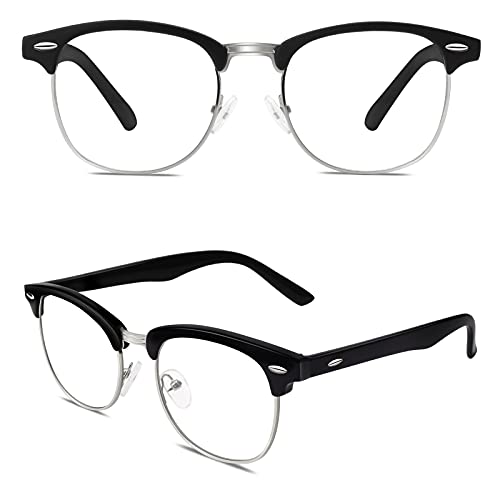 CGID 50er Jahre Retro Nerd Brille Halbrahmen Hornbrille Stil Rockabilly Streberbrille, Matte Schwarz, M