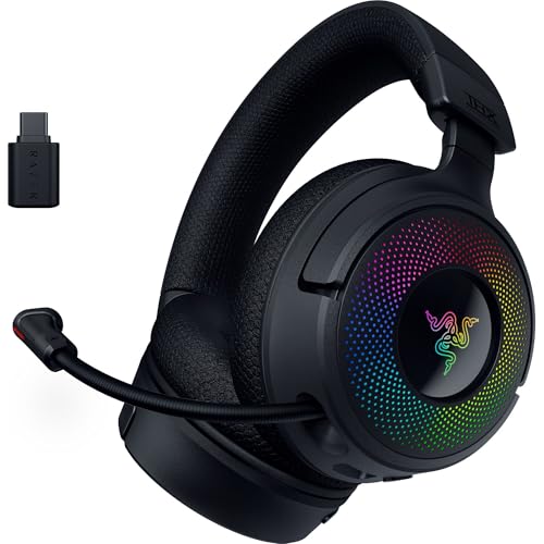Razer Kraken V4 - Kabelloses PC Gaming-Headset (3-Modi-Konnektivität, Triforce 40mm Treiber, 9-Zonen-RGB-Beleuchtung der Ohrmuscheln, Mix- und Lautstärkeregelung, THX Spatial Audio) Schwarz