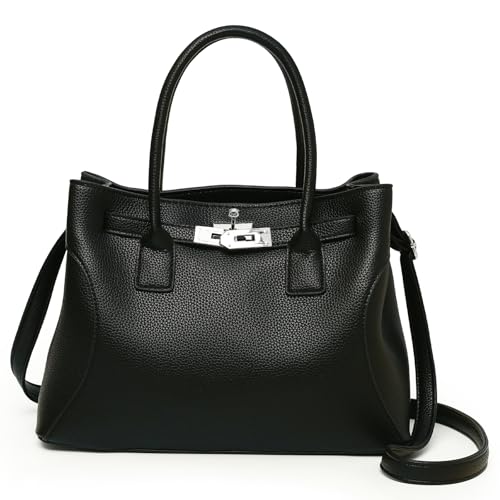 Travistar Handtasche Damen Mittelgroß Umhängetasche Damen Tasche Elegante Schultertasche Kunstleder Crossbody Bag Mode Henkeltaschen Beuteltasche mit Abnehmbares Riemen, Schwarz
