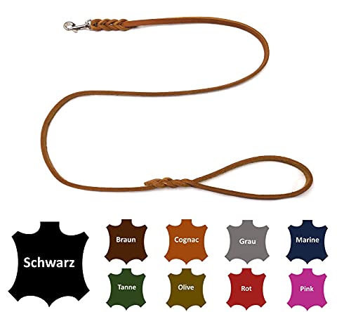 Hundeleine Fettleder kleine Hunde/große Hunde MIT Handschlaufe Made IN Germany 1m - 5m (1,0m X 8mm, Cognac)