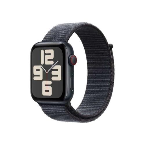 Apple Watch SE (2. Generation) GPS + Cellular 44 mm Smartwatch mit Aluminiumgehäuse in Mitternacht und Sport Loop in Tinte (One Size). Fitness und Schlaftracker, Unfallerkennung, CO₂ neutral